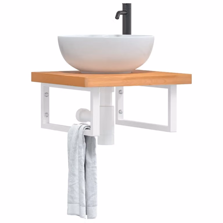Ripiano a parete per lavabo vidaXL in legno di faggio e metallo bianco