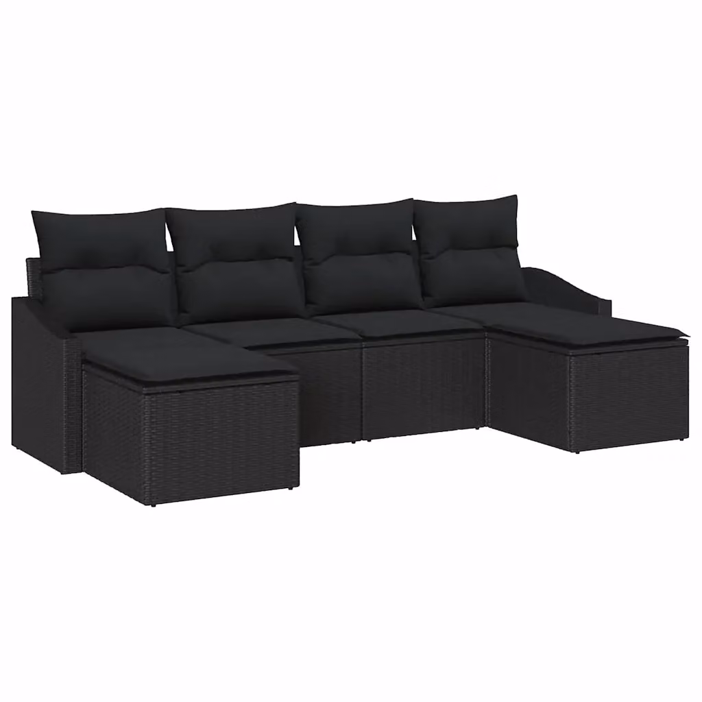 Set di divani da giardino vidaXL in polyrattan nero con cuscini e tavolino da esterno a forma di L – 2
