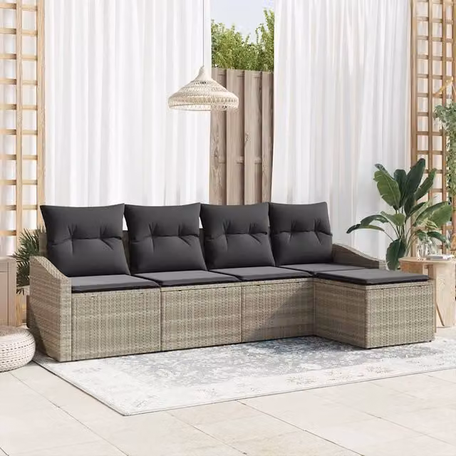 Set di divani 5 pz Grigio chiaro polyrattan 3346682