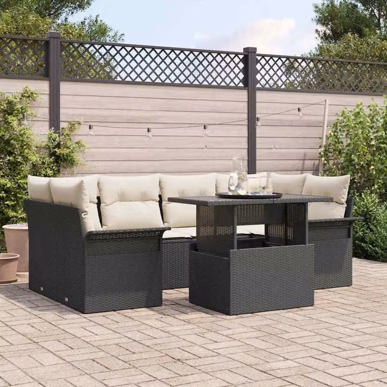 Maison Exclusive - Set Divano da Giardino con cuscino 7 pcs Nero Poly Rattan