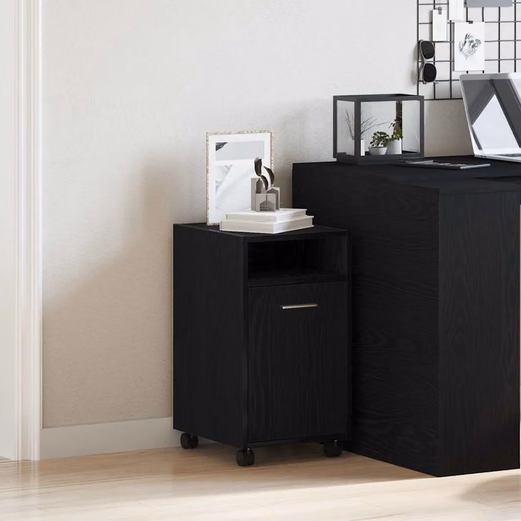 Armadio laterale su ruote vidaXL in legno MDF con ante a battente e ripiani interni, disponibile nei colori nero e marrone, L/P/H: 33 x 38 x 60 cm