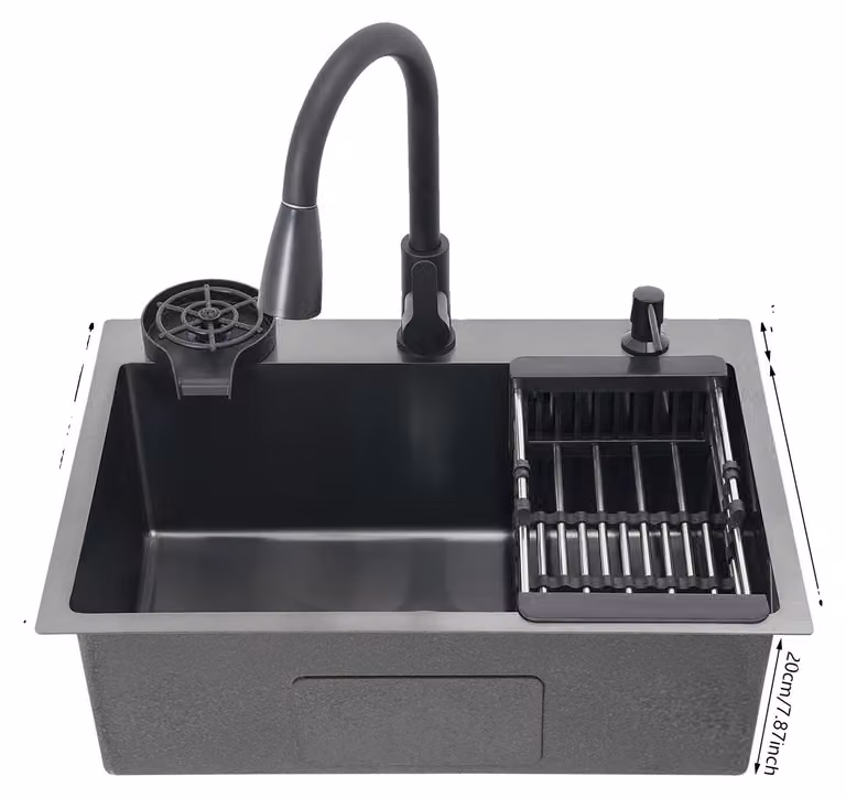 Lavello da cucina multifunzionale con rubinetto estraibile, design a vasca singola, dimensioni 60x45