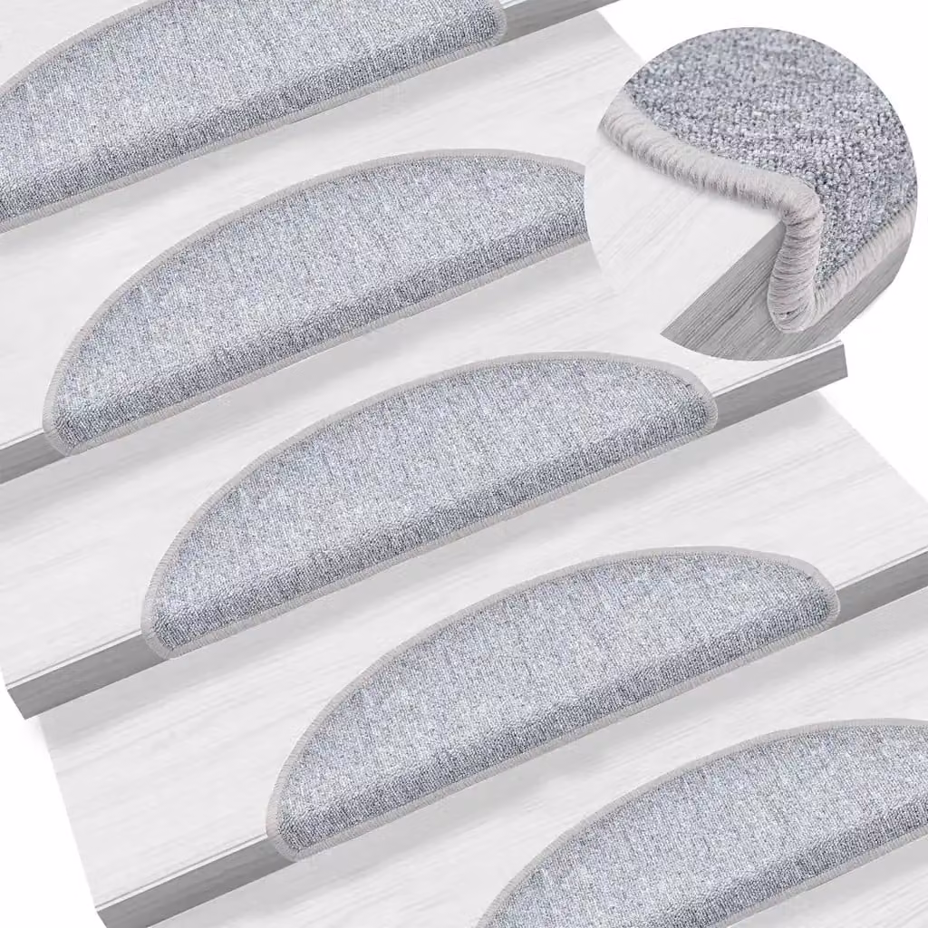 Set di 15 tappetini per scale semicircolari vidaXL, colore grigio chiaro, in polipropilene, autoadesivi e fonoassorbenti, L: 56 cm, P: 17 cm, H: 3,5 cm