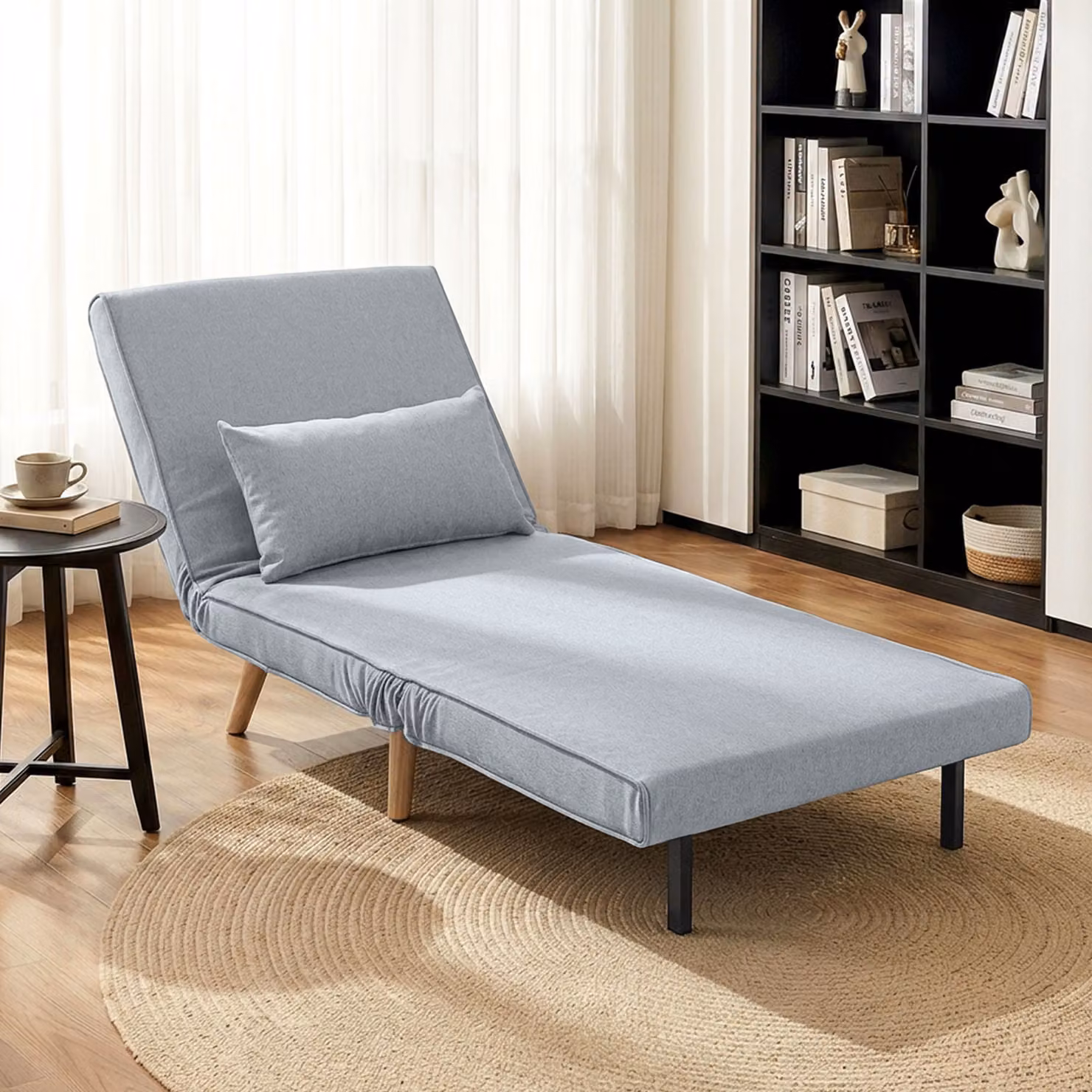 Poltrona letto 3 in 1 HOMCOM Grigio con schienale regolabile in 5 posizioni, struttura in metallo e rivestimento in tessuto per il tuo relax in soggiorno – 2