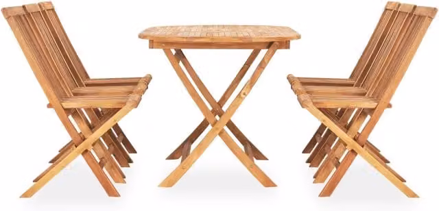 Set da pranzo da giardino vidaXL in legno di teak marrone composto da 7 pezzi con tavolo pieghevole