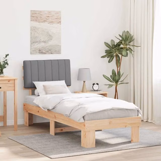 Letto con testiera rivestita vidaXL in legno di pino e tessuto grigio L/P/H: 80 x 200 cm