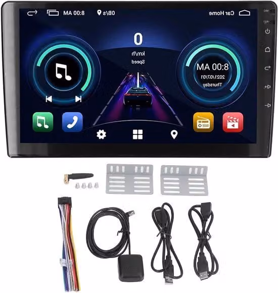 Autoradio con schermo touchscreen da 10.1 pollici, navigatore GPS, Bluetooth 5.0 e radio AM/FM, colore nero