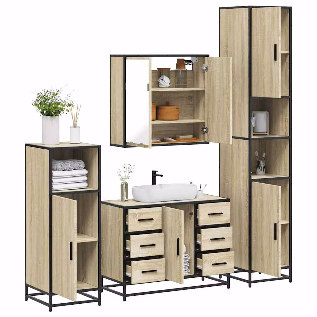 Set di mobili da bagno industrial vidaXL 4 pezzi in legno e metallo marrone e nero