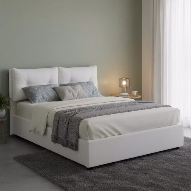 Letto Matrimoniale Artrax Talamo Italia Bianco con Contenitore a Alzata e Rivestimento Sfoderabile L/P: 160 x 200 cm