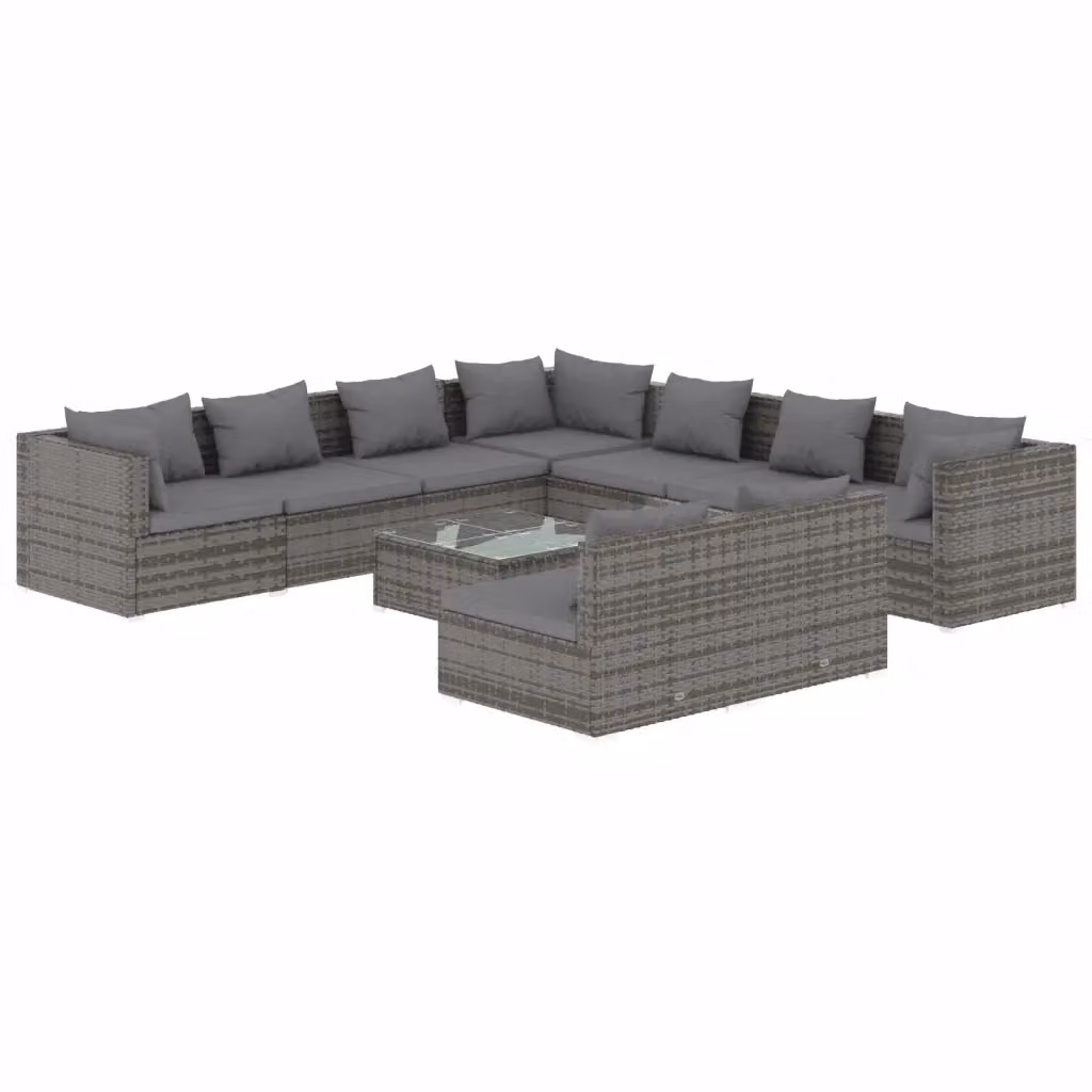 Set di Divani da Giardino a L con Tavolino vidaXL, 10 Pezzi in Polyrattan Grigio Antracite con Cuscini Inclusi – 2