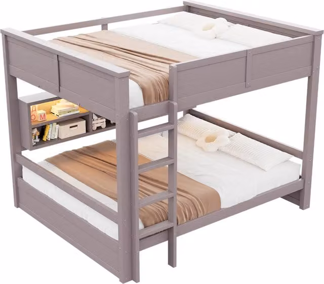 Letto a castello 160x200 con armadietti e luci LED, marrone