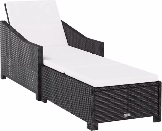 Lettino Prendisole | Sdraio da giardino | Lettino da sole con Cuscino Bianco Crema in Polyrattan Nero