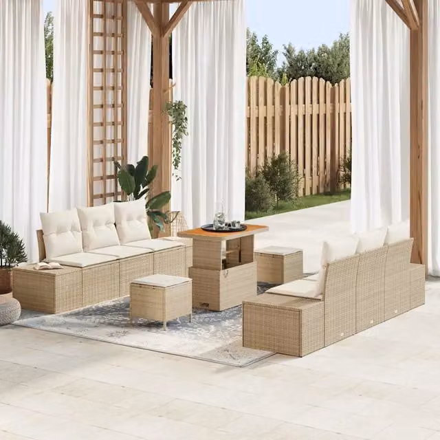 Set Divano da Giardino 9 pz Beige polyrattan 3362741