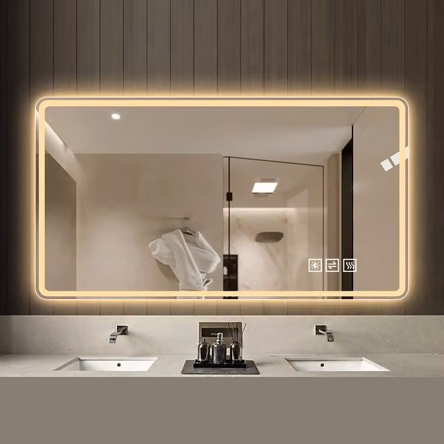 Specchio bagno led 120x60 specchio senza cornice antiappannamento 3 colori dimmerabile vetro metallo argento
