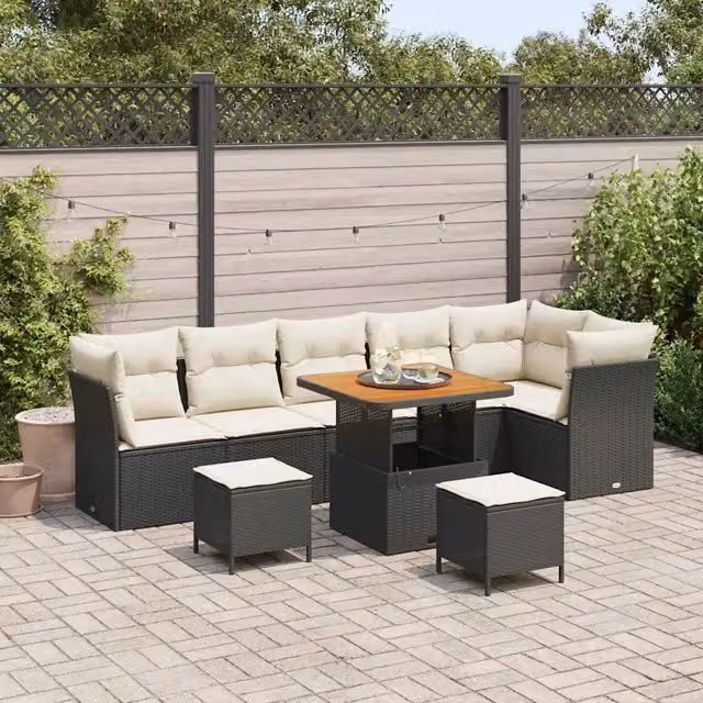 Set Divano da Giardino 9 pz Nero polyrattan 3361500