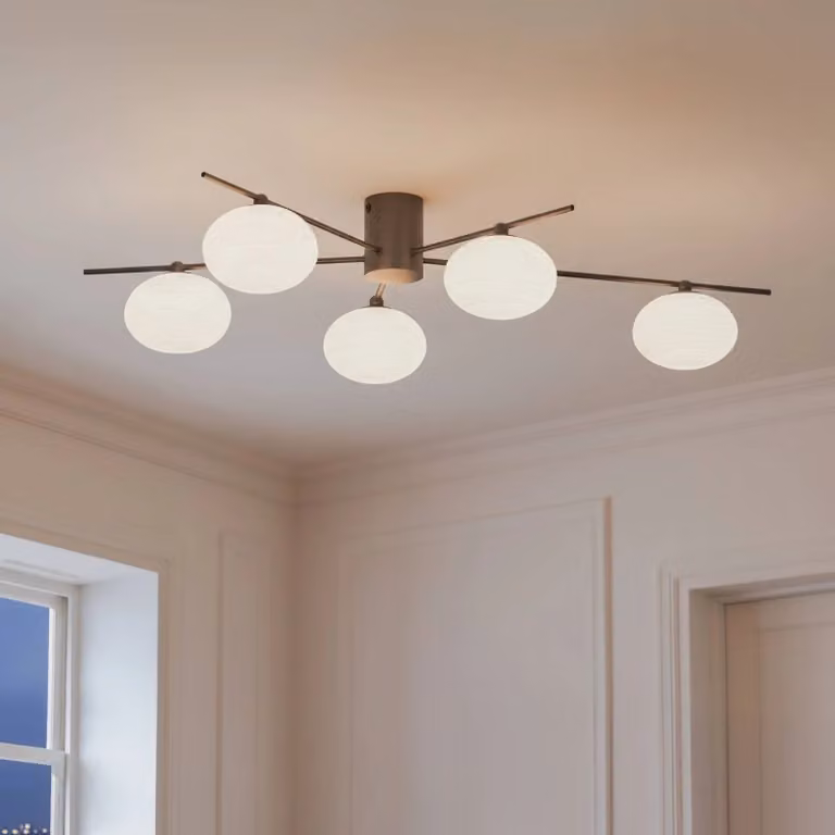 Plafoniera soffitto Valisa Lindby, dimmerabile, Nero, Soggiorno / Sala da pranzo, Vetro, Plafoniera