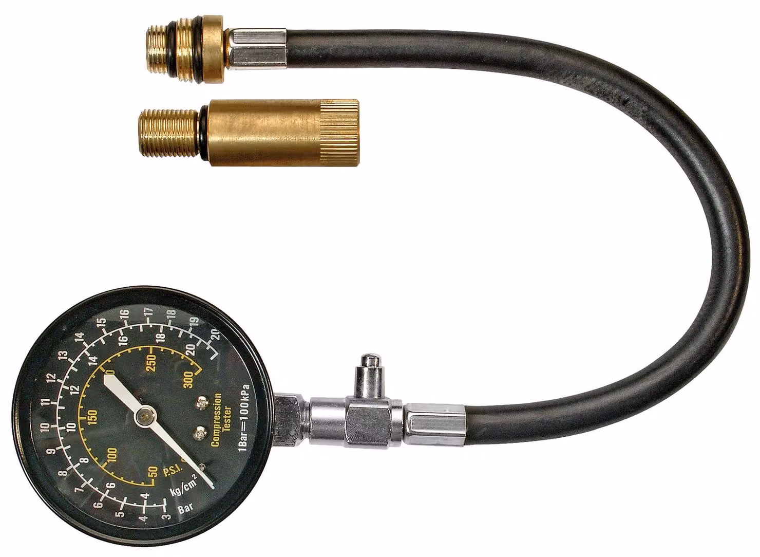 Tester di compressione per motori a benzina - 0-21 bar, composto da 2 pezzi