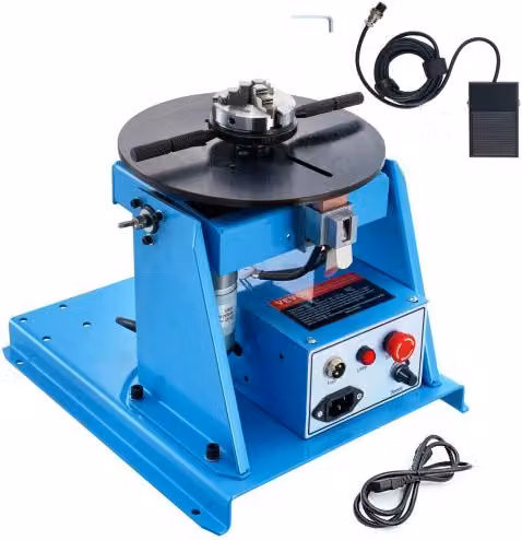 VEVOR Posizionatore Rotante per Saldatura Blu, Tavola Girevole 0-90° 1-12 RPM 20W con Mandrino da 8,1 Pollici per Taglio, Rettifica e Assemblaggio, Capacità 10 kg