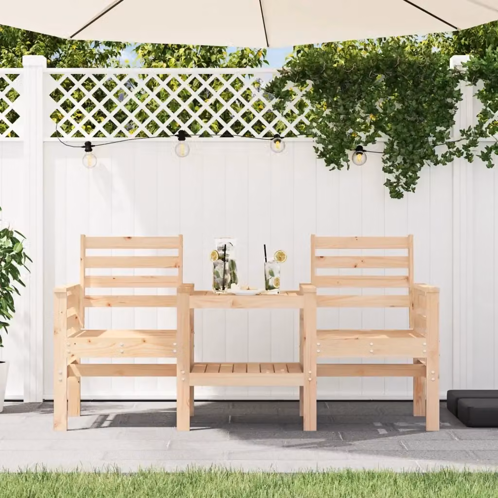 Panchina da Giardino con Tavolino in Legno di Pino Beige con Braccioli – 2