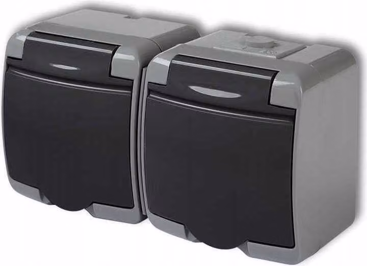 Prese multiple da incasso, modello JUNIOR, con/senza (copertura in grafite), colore grigio/grafite, grado di protezione IP54, codice prodotto 30GHE-2