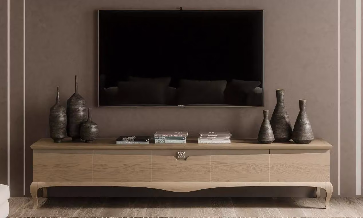 Mobile porta TV moderno in legno di frassino beige con 5 cassetti Mobili 2G L/P/H: 247 x 50 x 52 cm – 2