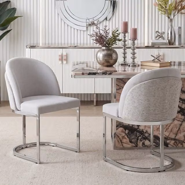 Set di 2 sedie in ciniglia grigio e argento