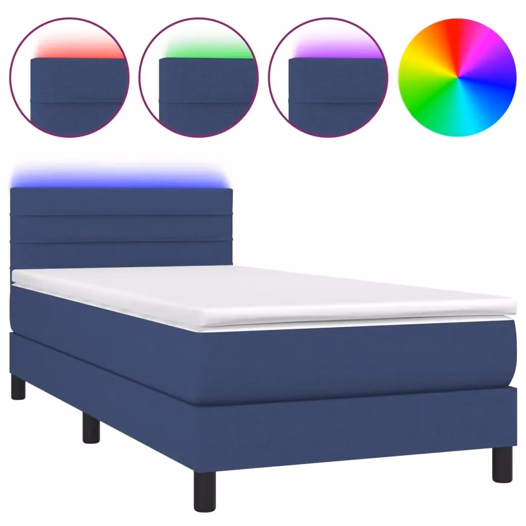 Letto a Molle con Materasso vidaXL in Tessuto con LED Blu e Porte USB, L/P: 90 x 200 cm – 2