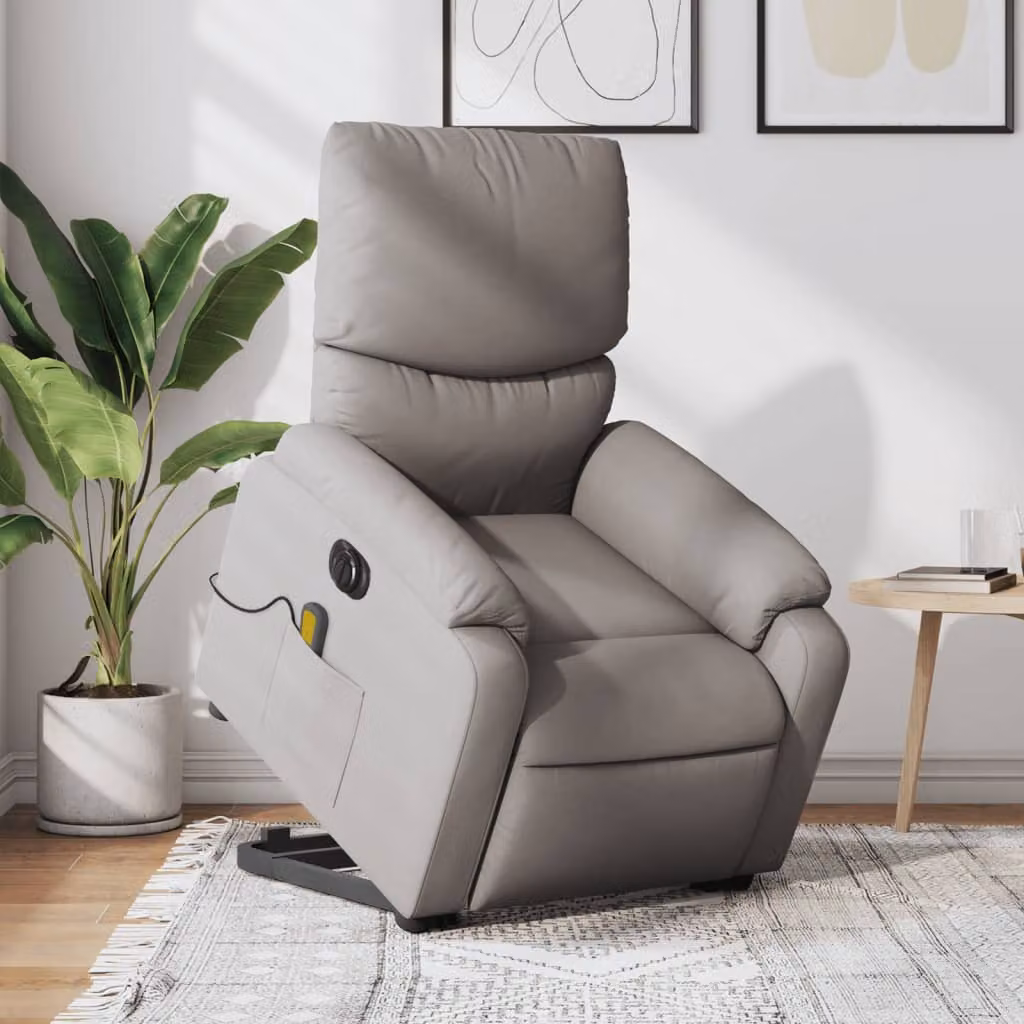 Poltrona Alzapersona Elettrica con Massaggio vidaXL in Tessuto e Finta Pelle, Beige o Grigio – 1