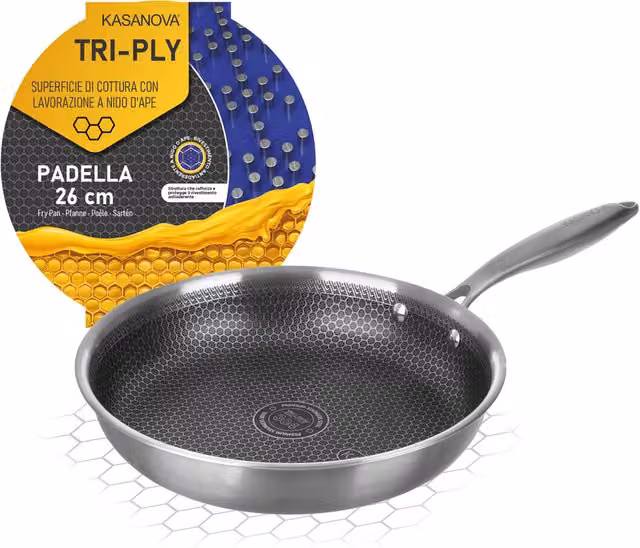 Padella Kasanova in acciaio inox e alluminio Tri-ply, diametro 26 cm, colore argento