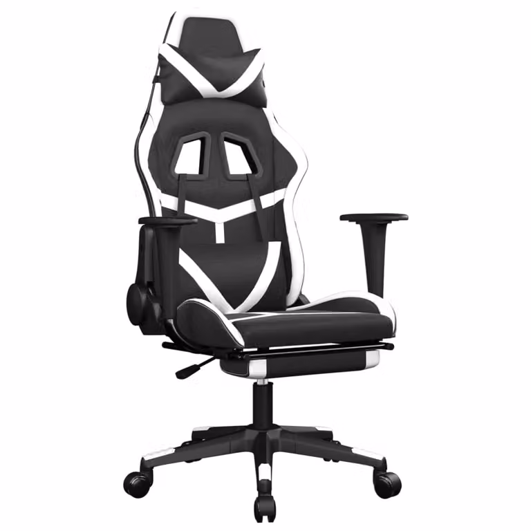 Sedia da Gaming con Poggiapiedi Nero e Bianco in Pelle finta