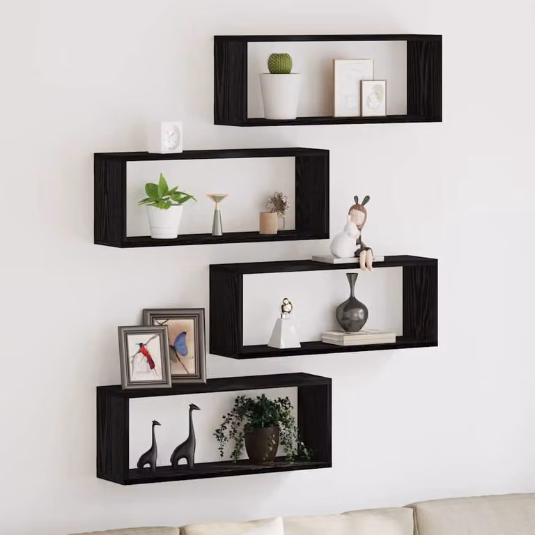Set di 4 scaffali da parete vidaXL in stile moderno, colore Rovere e Nero, L 60 x P 23 x H 15 cm