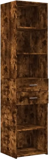 Credenza moderna in legno multistrato Rovere Fumo con ante e cassetti per sala da pranzo, L/P/H: 45 x 42,5 x 185 cm