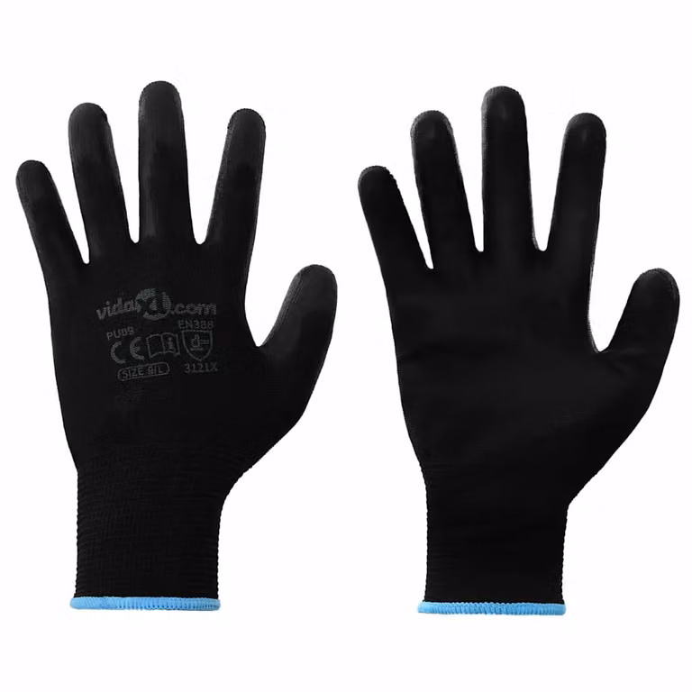Set di 24 guanti da lavoro vidaXL in poliestere, colore nero, taglia L
