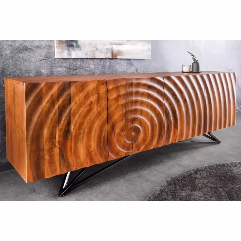 Buffet moderno Meublorama in legno di mango e metallo nero con finitura opaca, colore marrone e nero – 2