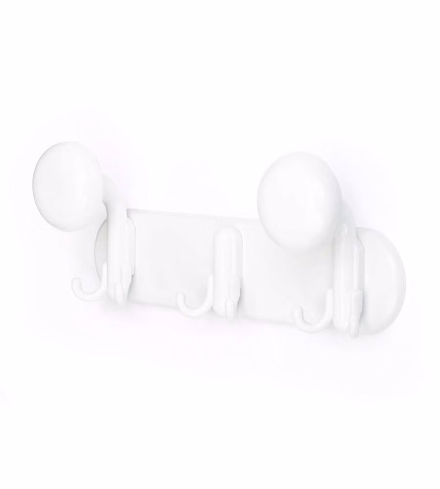 PORTABITO 2 POSTI + 1 GANCIO  IN PLASTICA COLORE BIANCO