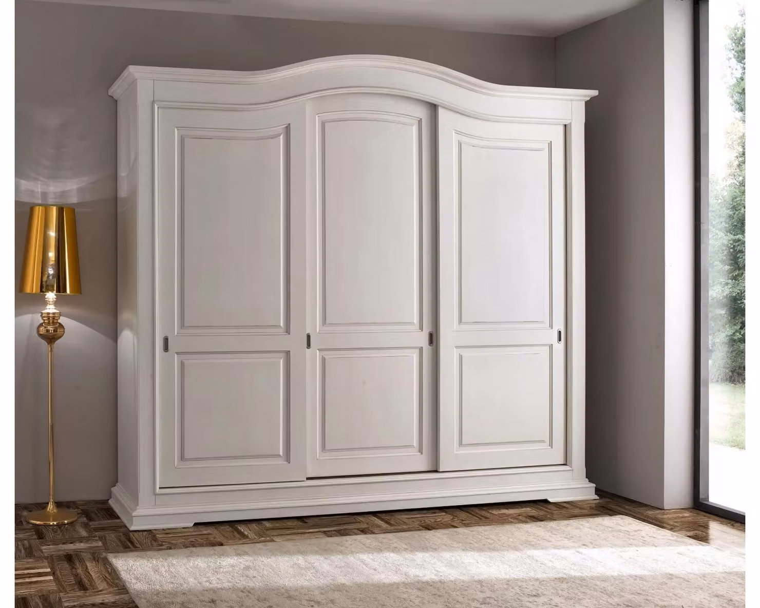 Armadio classico in legno bianco con 3 porte scorrevoli Mobili 2G L/P/H: 294 x 68 x 265 cm – 2