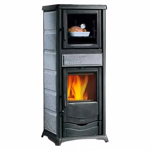 Stufa a legna Nordica Rossella Plus Forno 165 Petra 9,4kW in beige e grey – 2