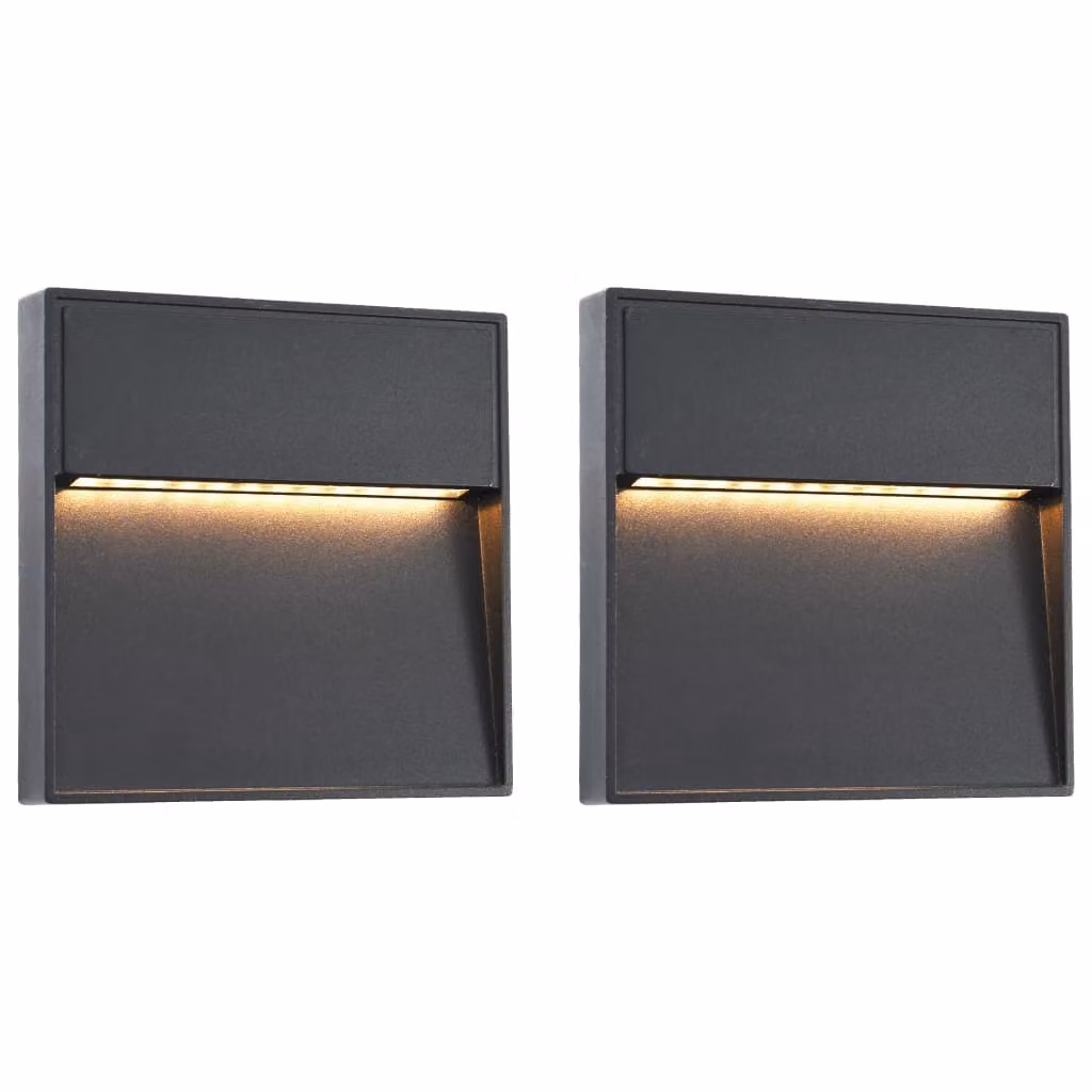 The Living Store Lampade da esterno, 2 pezzi, LED 3W, nero, quadrate