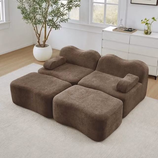 Divano Modulare 2 Posti con 2 Ottoman ¨C Xylo ¨C Marrone, Braccioli Mobili, Tessuto