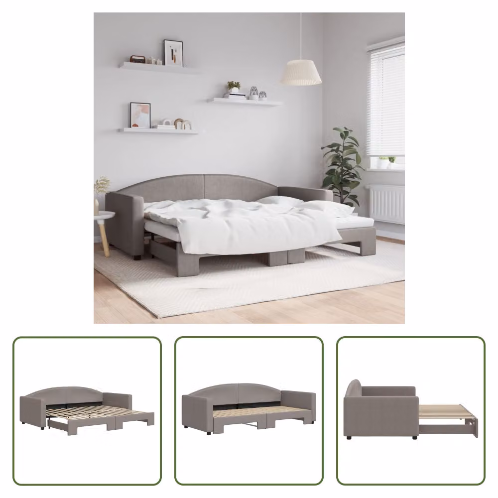 The Living Store letto da giorno allungabile taupe 90x200 cm in tessuto