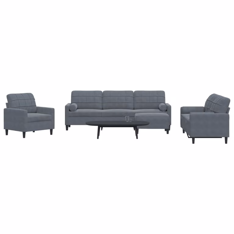 Set di divani 4 pezzi vidaXL in velluto grigio con pouf e cuscini per soggiorno