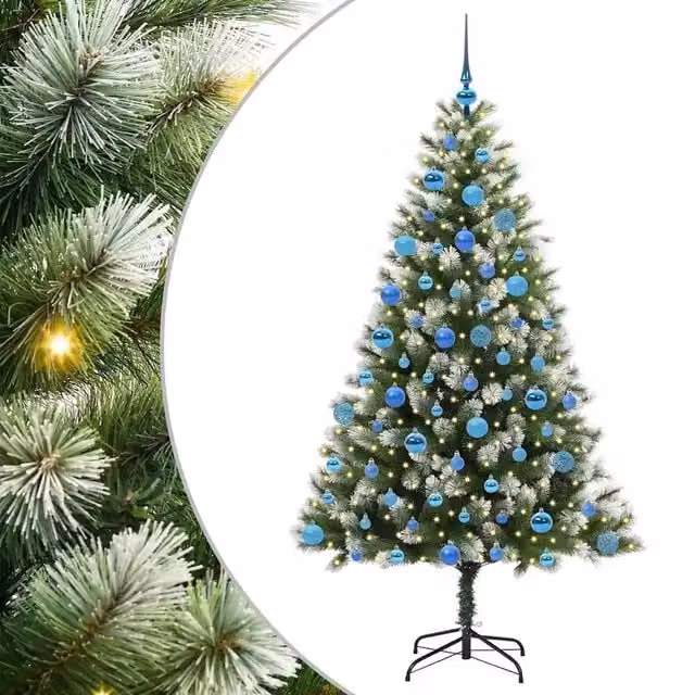 Albero di Natale artificiale con neve fioccata e luci LED warm white, verde e bianco, H: 180 cm, L: 102 cm, P: 102 cm