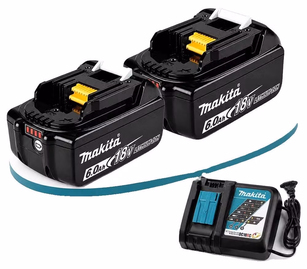 Batteria ricaricabile per utensili elettrici, 18V, capacità 6,0Ah, confezione da 2, caricabatterie rapido DC18RC
