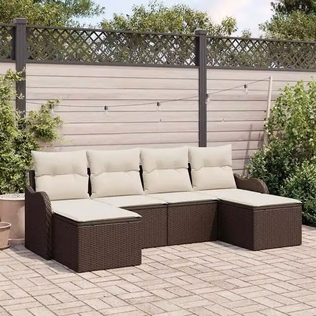 Set Divano da Giardino 6 pz Marrone e bianco polyrattan 3354477