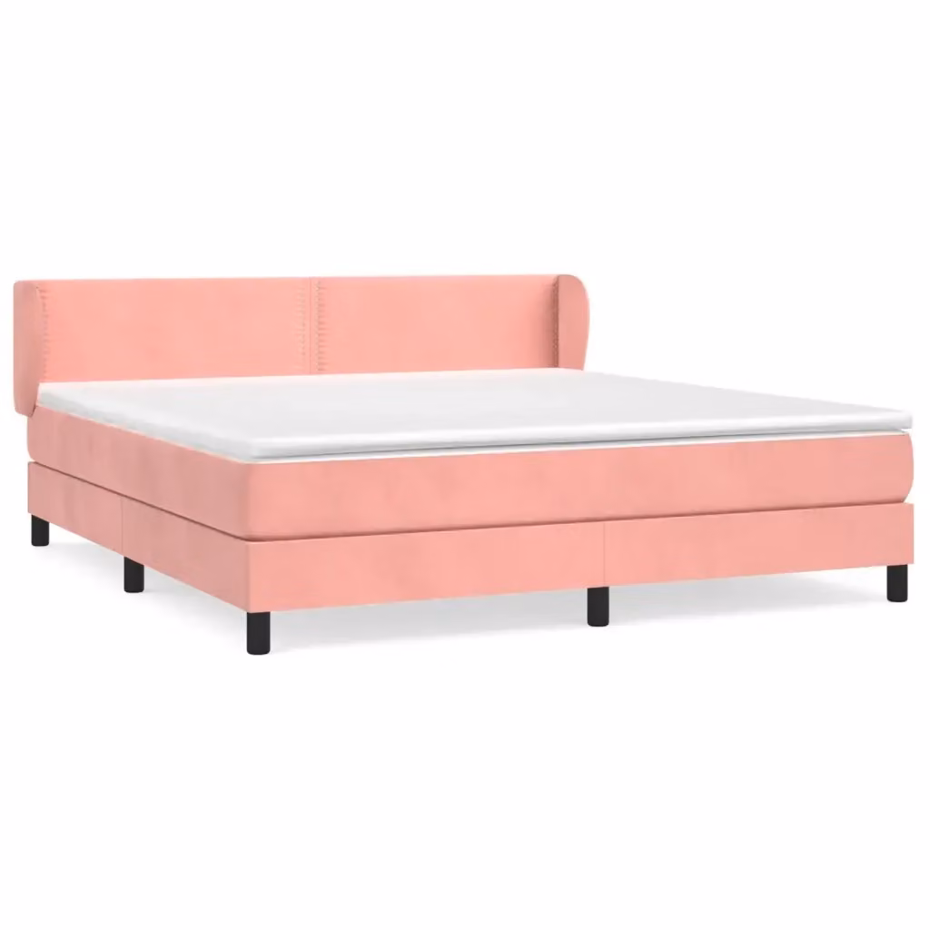 Letto con Giroletto a Molle e Materasso Ibrido vidaXL in Velluto Rosa e Bianco L/P/H: 160 x 200 x 88 cm – 2
