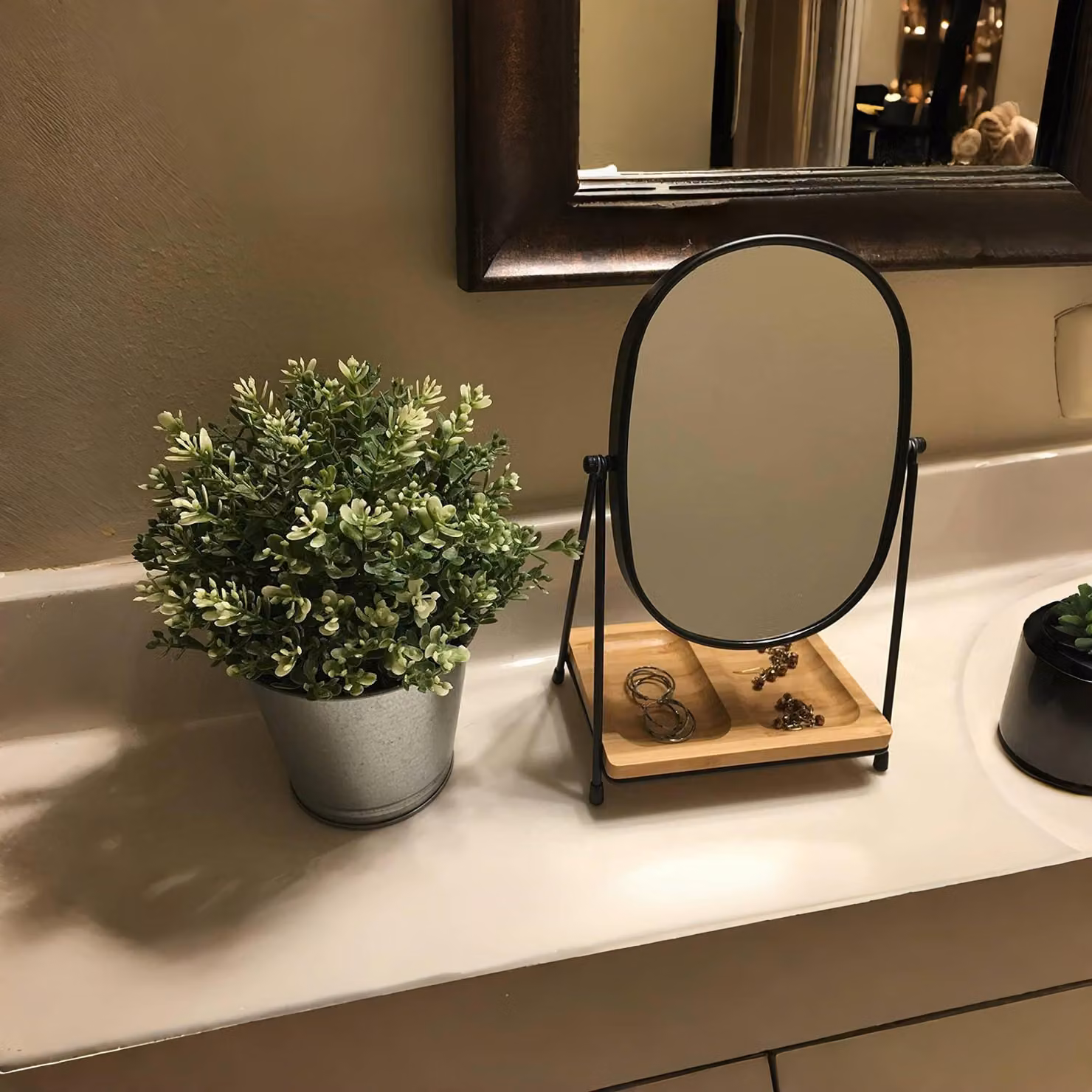 Specchio cosmetico con ingrandimento 5X e 1X, rotazione a 360°, specchio da tavolo, ideale per il trucco
