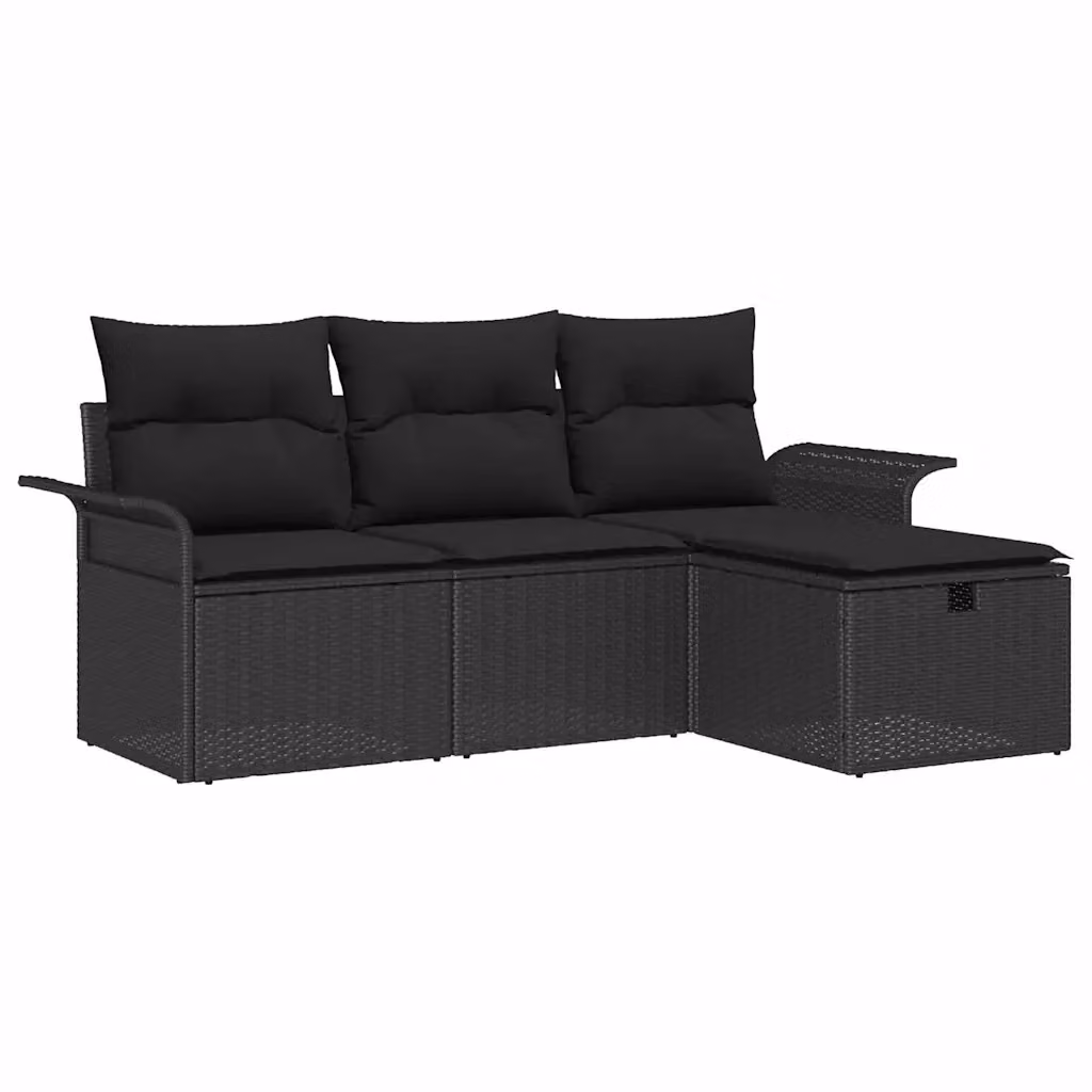 Set Divano da Giardino vidaXL a Forma di L in Poly Rattan con Cuscini Beige e Nero – 2