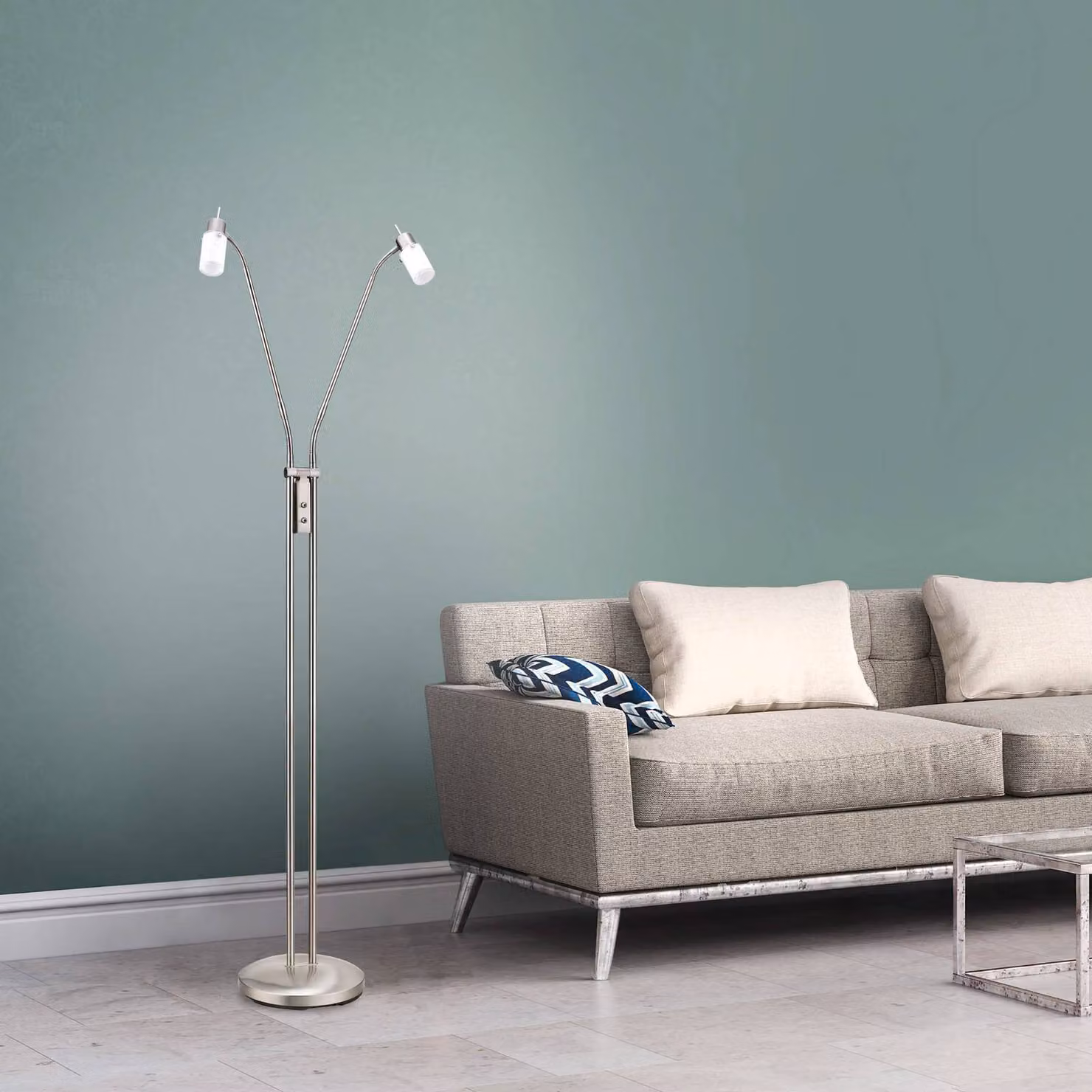 JUST LIGHT. GmbH Lampada da terra a LED MAX, Alluminio / Grigio / Zincato, Soggiorno / Sala da pranzo, Metallo, Moderno, Lampada LED da terra