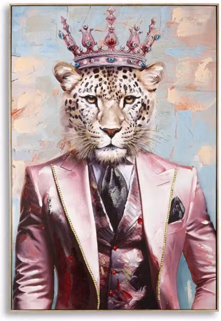 Dipinto su tela King B Leopardo Gentleman di Vikasa Home, multicolore, L: 82 cm, H: 122 cm
