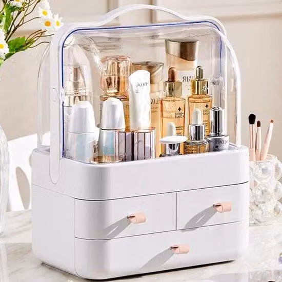 Organizer trasparente per tavolino da trucco rosa